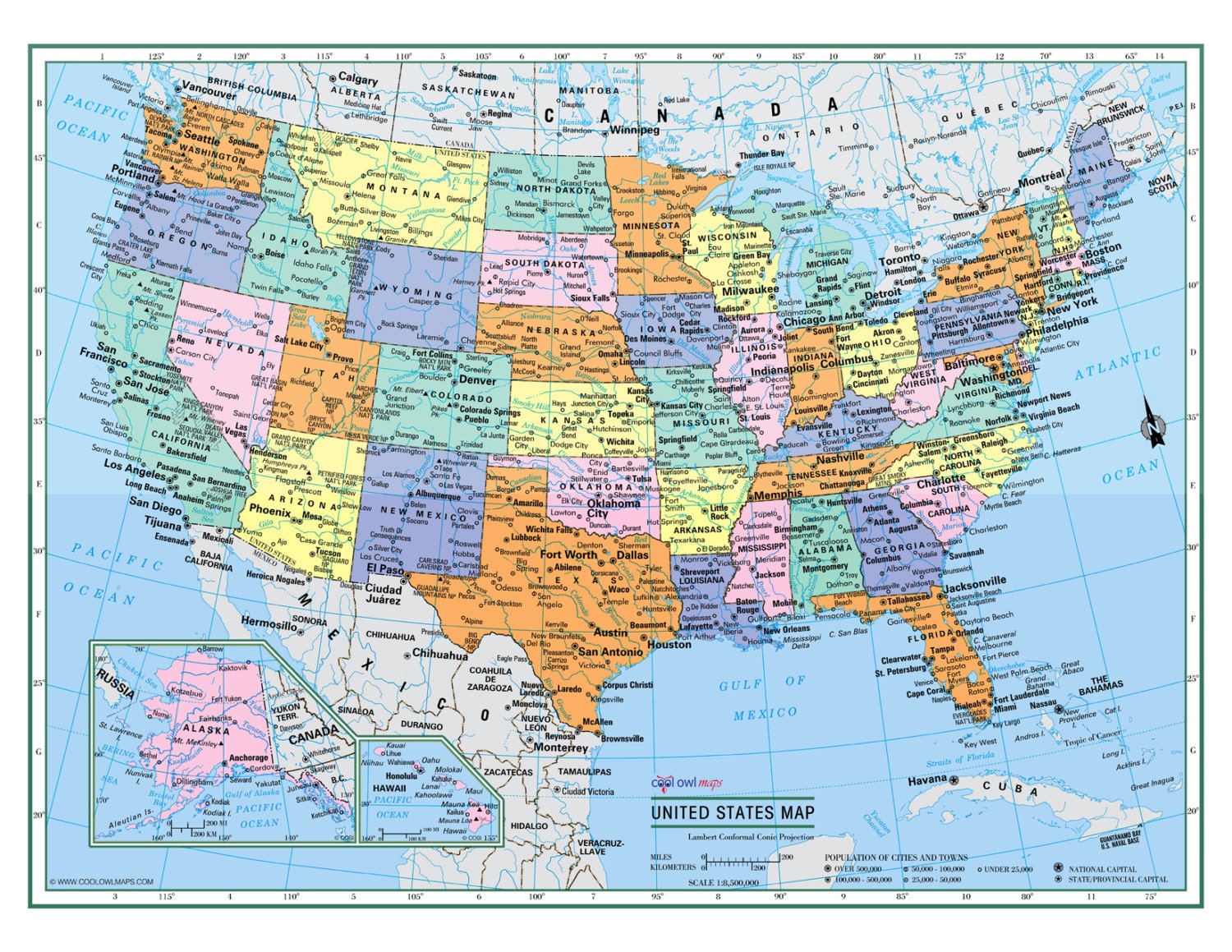 Map Of The USA States Wall Chart Large Poster Art Print Gift In Multiple Sizes Sammeln 