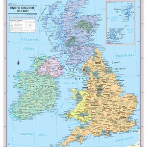 United Kingdom and Ireland Wall Map Poster