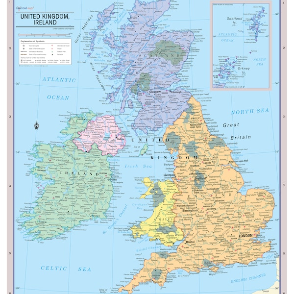 United Kingdom and Ireland Wall Map Poster