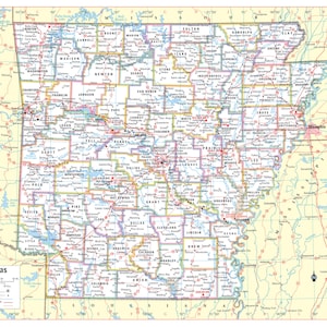 ARKANSAS State Wall Map Large Print Poster - 32&quot;Wx24H&quot;