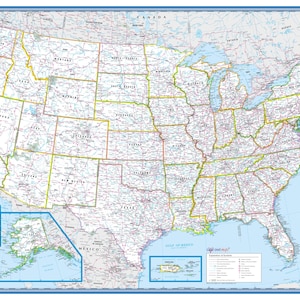 USA Wall Map Classic Blue Poster - 36&quot;x24&quot; Rolled Paper or Laminated