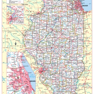 Illinois State Wall Map Large Print Poster - 24&quot;Wx32&quot;H