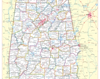 State Map Alabama Map Print Alabama Print City Map Gift Alabama Map Poster Alabama Poster Wall Art