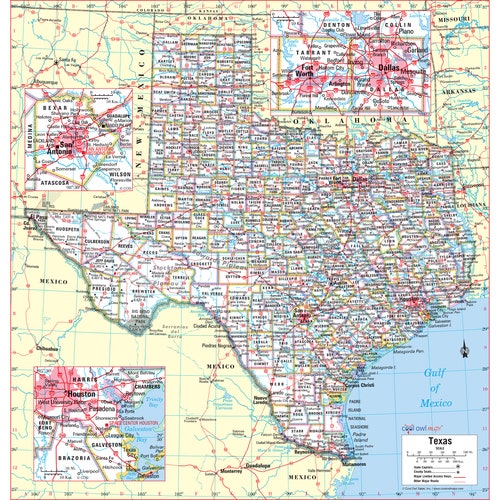 Texas State Wall Map Large Print Poster - Etsy