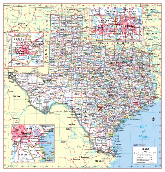 Texas State Wall Map Large Print Poster - Etsy
