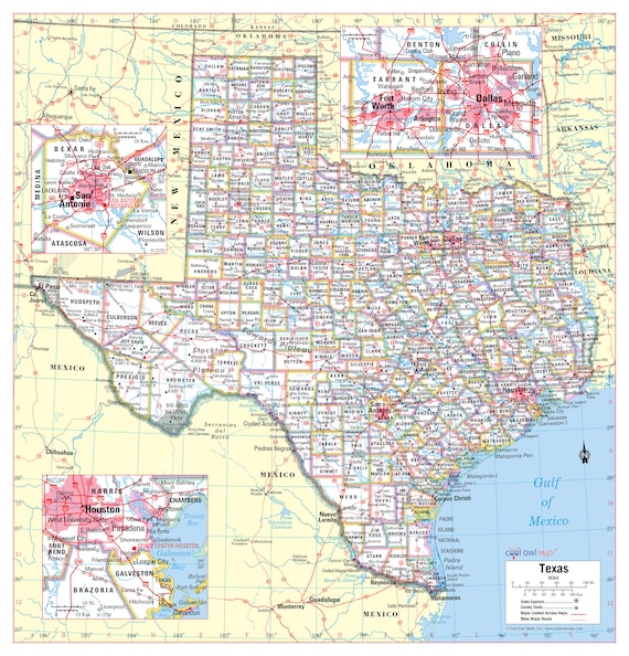 Texas State Wall Map Large Print Poster - Etsy