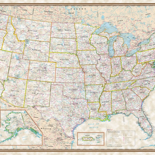 UNITED STATES Executive wall map USA Poster 36"x24" print size - Rolled Laminated or Paper