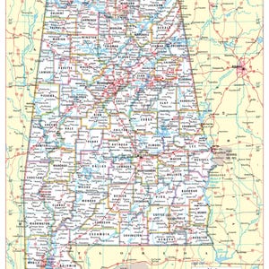 Alabama State Wall Map Large Print Poster