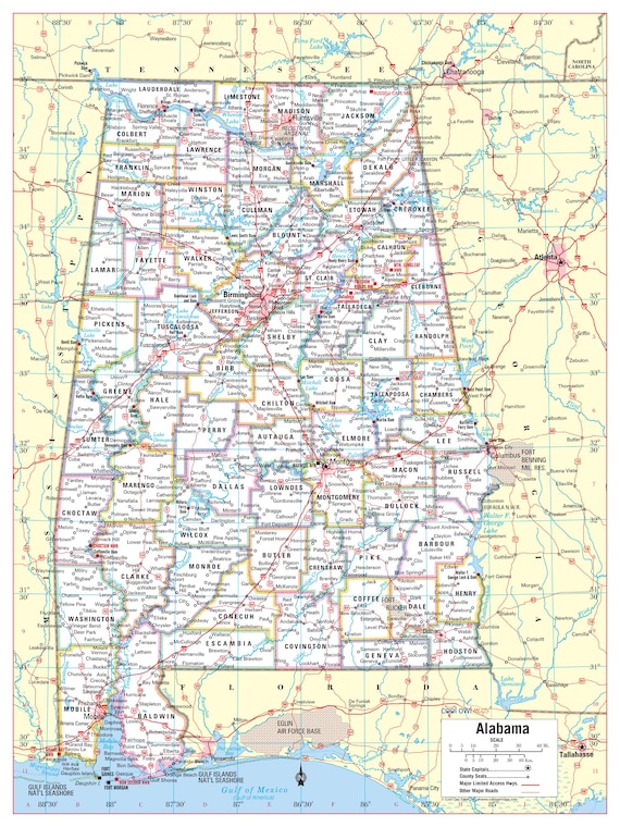 Printable Map Of Alabama USA State EPS Map Of Alabama