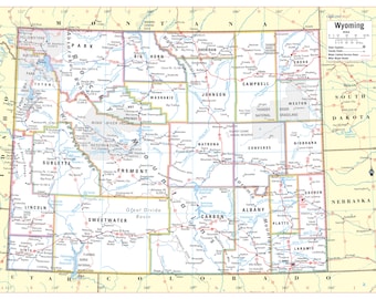 Wyoming State Wall Map Large Print Poster - 32"Wx24"H