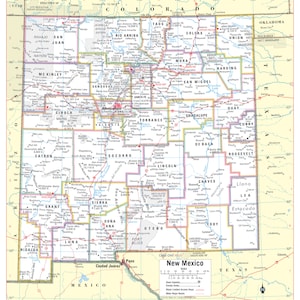 New Mexico State Wall Map Large Print Poster - 24&quot;Wx26&quot;H