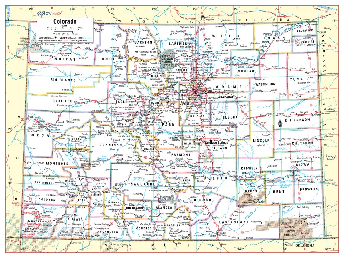 Colorado State Wall Map Large Print Poster - Etsy