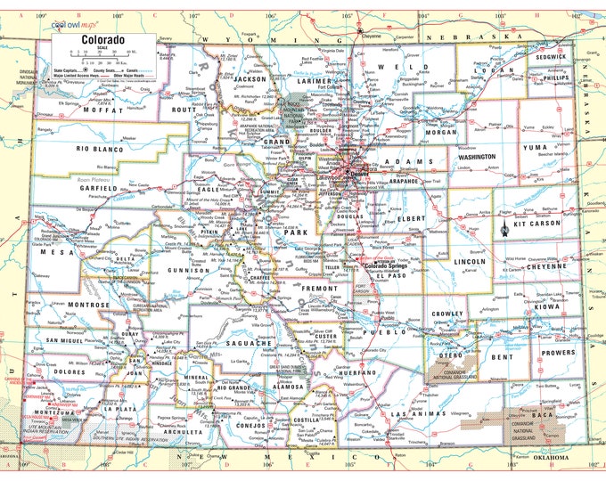 Colorado State Wall Map Large Print Poster - Etsy