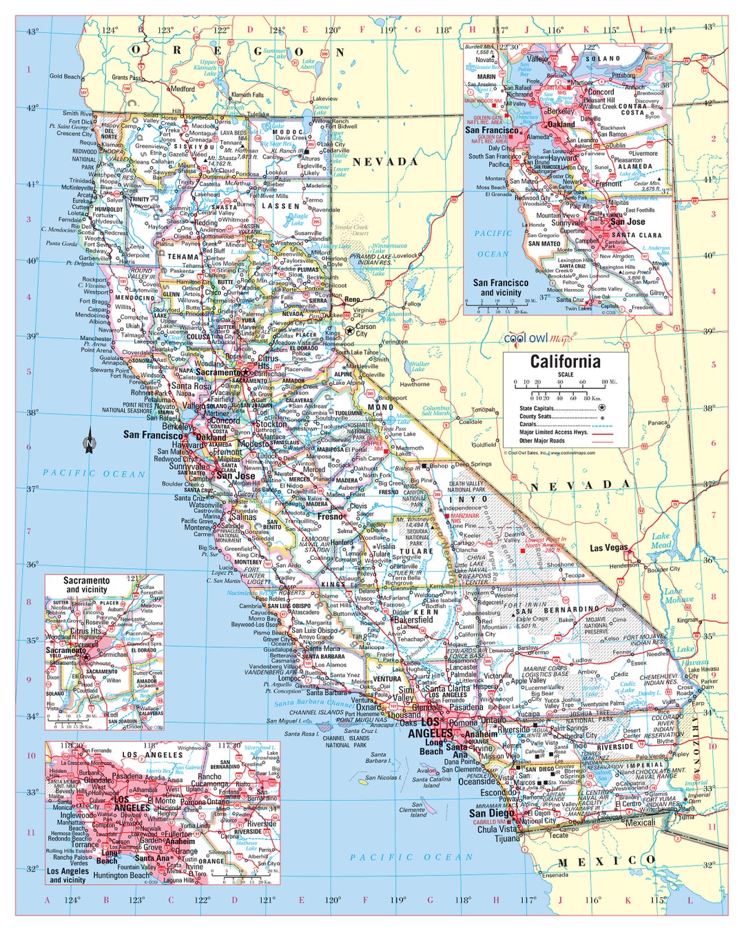 California State Wall Map Large Print Poster - 24