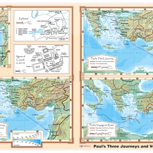 Paul's 3 Journeys and Voyage to Rome - Bible Wall Poster 36x24 Paper or Laminated