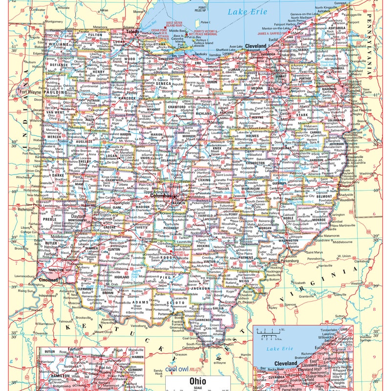 Large Map of State Ohio Etsy Large Map of State Ohio Etsy