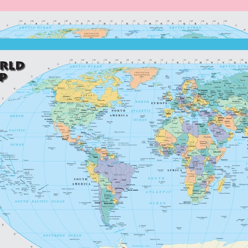 World Wall Map Poster 54x36 Rolled 21 Etsy