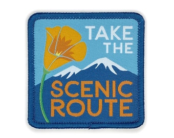 Take the Scenic Route Mountain Woven Iron-on Patch | California Scenic Vista Highway Sign