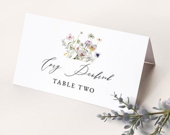 Wildflower Place Card Template, Cottage Garden Wedding, Floral Wedding Place Card, Printable Place Card, Wedding Template, Floral Bouquet