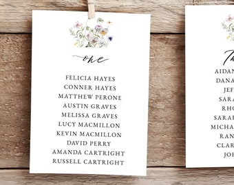 Wildflower Seating Assignment Cards, Seating Template, Wedding Table Number, Wedding Seating Cards, Floral Wedding, Cottage Garden Template