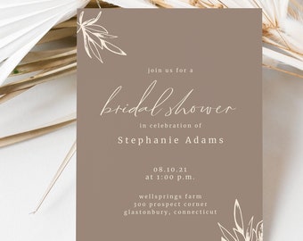 Minimal Greenery Bridal Shower Invitation, Customizable Color Shower Template, Bridal Shower Template, Greenery Invite Template, DIY Invite