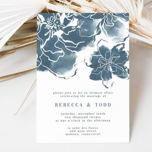 Dusty Blue Abstract Floral Wedding Invitation, Abstract Watercolor Floral Invite Template, Blue Floral Wedding Invite DIY, Printable Wedding image 1
