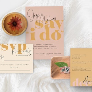 Printable Wedding Invitation Suite RSVP Info Card Typography Modern Handwritten Script image 1