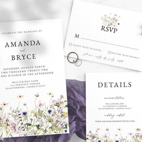 Wildflowers Wedding Invitation Printable Boho Floral Invite | Etsy