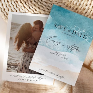 Photo Wedding Card, Save the Date Template, Beach Wedding, Destination Wedding, Beach Invitation, Photo Invite, Editable, Instant Download