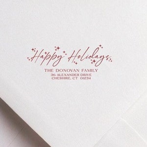 Custom Happy Holidays Return Address Stamp, Wood Mounted Rubber Address Stamp, Holiday Address Stamp, Christmas Stamp, Gift Idea