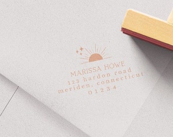 Celestial Return Address Stamp: Sun, Moon, Stars - Custom Rubber Stamp (1.25x2.5")