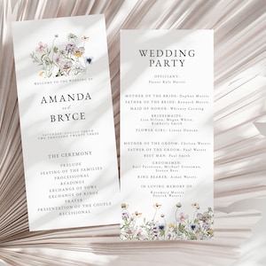 Wildflower Wedding Program, Cottage Garden Program Template, Printable Wedding Program, Boho Wedding Template, DIY Customizable Template image 1