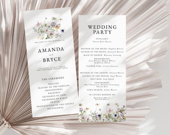 Wildflower Wedding Program, Cottage Garden Program Template, Printable Wedding Program, Boho Wedding Template, DIY Customizable Template