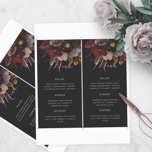 Moody Floral Wedding Menu Template Elegant Dinner Menu Printable Floral Menu Editable Menu Template Gothic Menu image 3