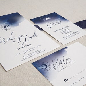 Celestial Watercolor Wedding Suite, Navy Indigo Invitation Set, Printable Wedding Template, Instant Download, DIY Wedding Set image 2