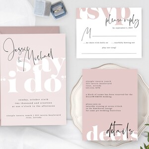 Printable Wedding Invitation Suite RSVP Info Card Typography Modern Handwritten Script image 2