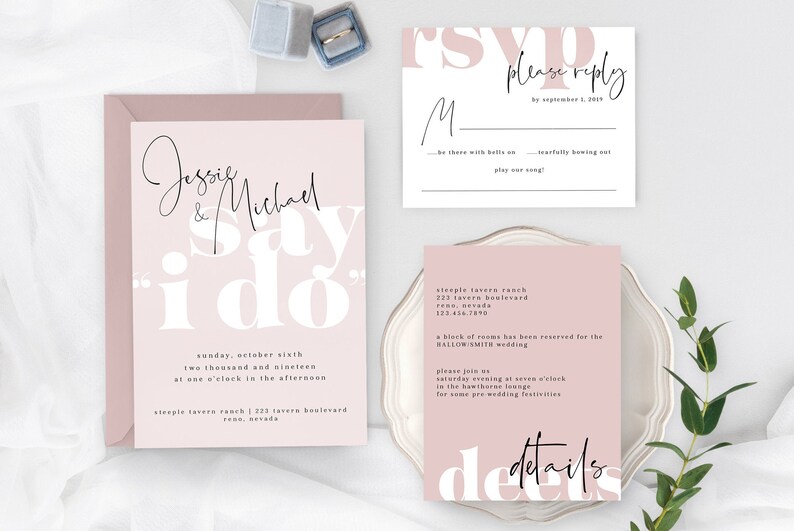 Printable Wedding Invitation Suite RSVP Info Card Typography Modern Handwritten Script image 2