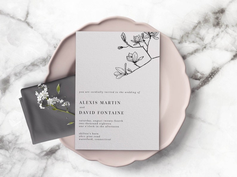 Cherry Blossom Floral Wedding Invitation Template Minimalist Modern Printable DIY Instant Download