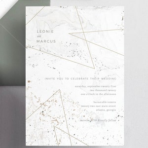 Printable Modern Marble Geometric Wedding Invitation Suite RSVP Details Card image 2