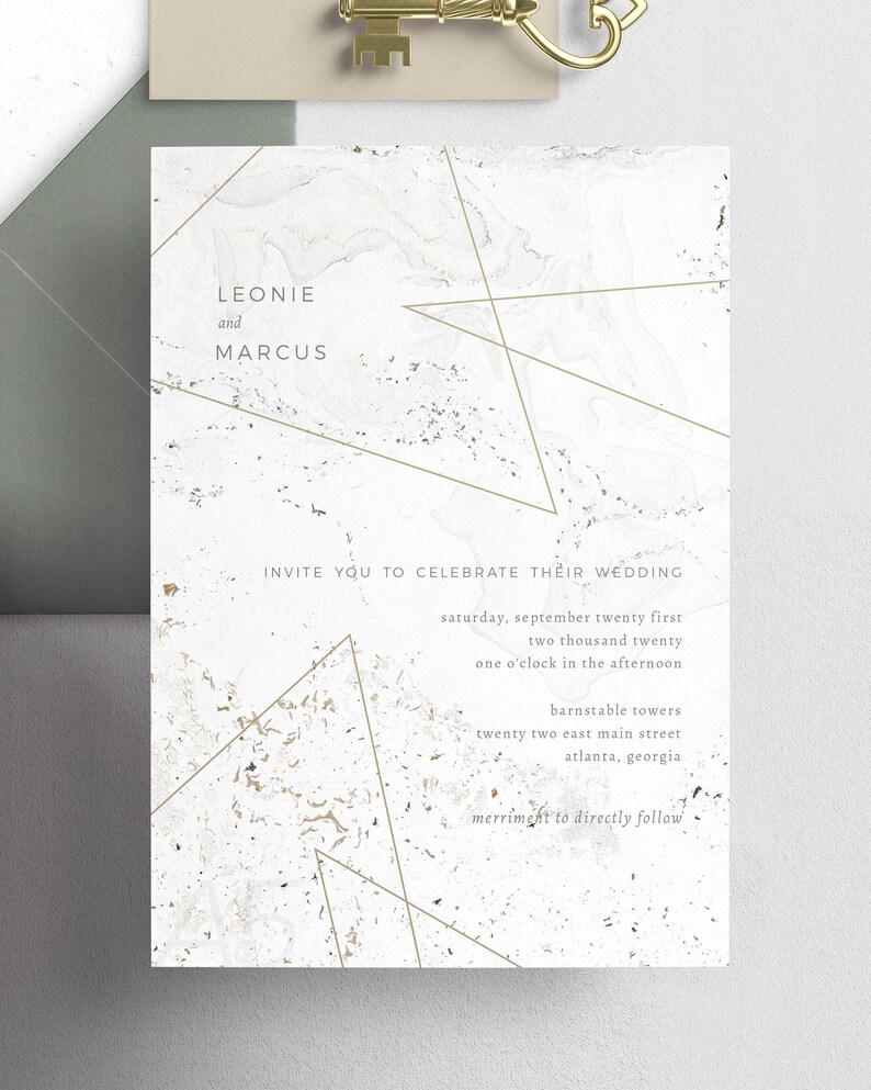 Printable Modern Marble Geometric Wedding Invitation Suite RSVP Details Card image 2