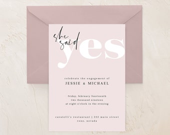 She Said Yes Engagement Invitation, Rose Floral Invitation Template, Engagement Party Invitation Template, Engaged Invite, DIY Invite