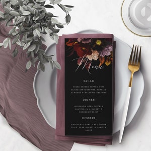 Moody Floral Wedding Menu Template Elegant Dinner Menu Printable Floral Menu Editable Menu Template Gothic Menu image 2