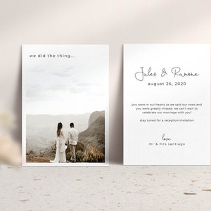 Photo Card Template Wedding Announcement Elopement Minimal Printable Instant Download Best Listing