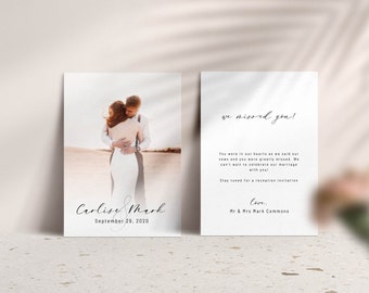 Photo Card Template Wedding Announcement Elopement Elegant Printable Instant Download Best Listing