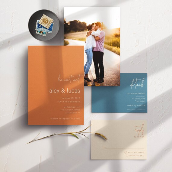 Minimal Wedding Invitation Template Terracotta Desert Colorblock RSVP ...