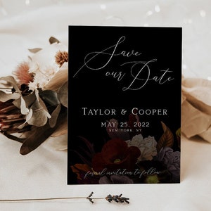 Moody Floral Save the Date Wedding Printable Template Instant Download Corjl Best Listing