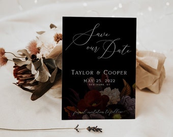 Moody Floral Save the Date Wedding Printable Template Instant Download Corjl Best Listing