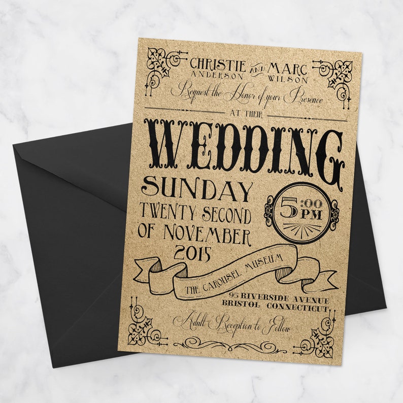 Vintage Nostalgic Carnival Wedding Invitation Suite Printable Digital File image 2