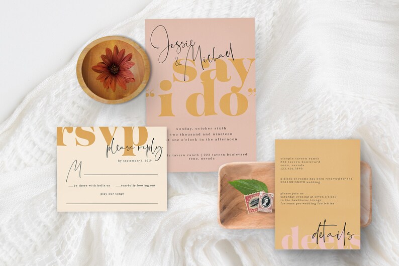 Printable Wedding Invitation Suite RSVP Info Card Typography Modern Handwritten Script image 1