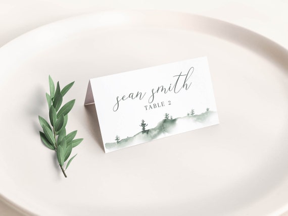 woodland-forest-wedding-place-card-escort-card-template-green-pine